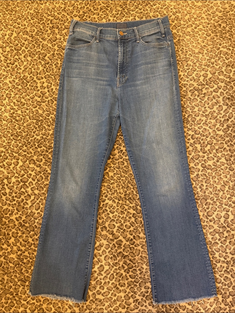 MOTHER The Hustler High rise flare raw hem ankle jeans